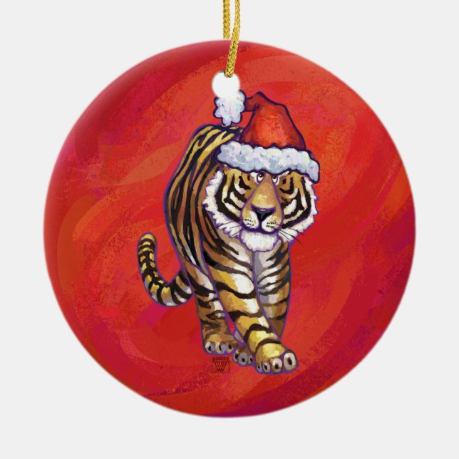 Décoration En Céramique Noël du tigre en rouge (Devant)