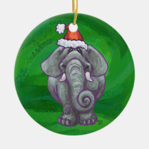Décoration En Céramique Noël Eléphant Sur Vert