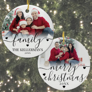 Décoration En Céramique Noël familial double face personnalisé avec deux p