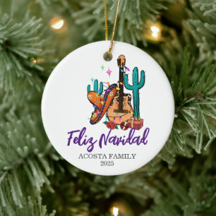 Décoration En Céramique Noël Feliz Navidad Cactus Sombrero