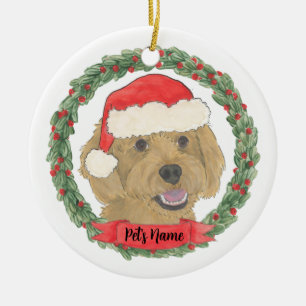 Décoration En Céramique Noël golden doodle abricot rouge personnalisé