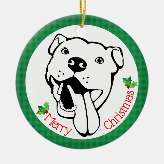 Décoration En Céramique Noël heureux personnalisé de pitbull (Devant)