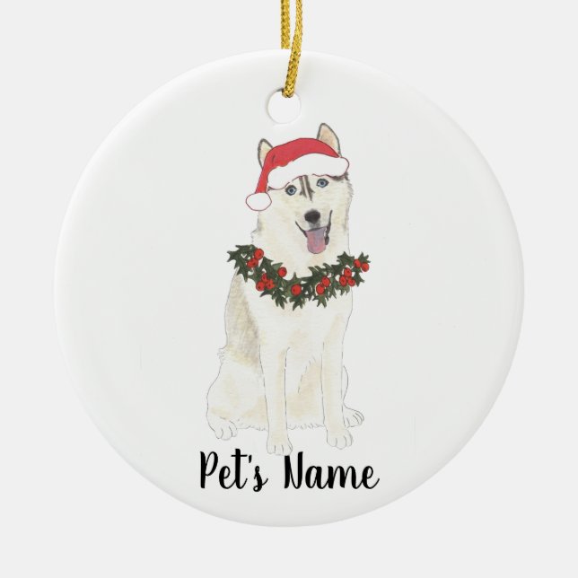 Décoration En Céramique Noël Husky personnalisé (Devant)