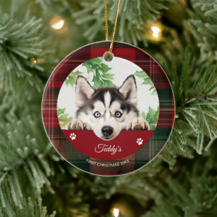 Décoration En Céramique Noël Husky Sibérien personnalisé