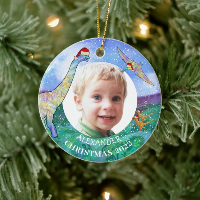Décoration En Céramique Noël mignon Dinosaur Photo personnalisée 2022 (Arbre)