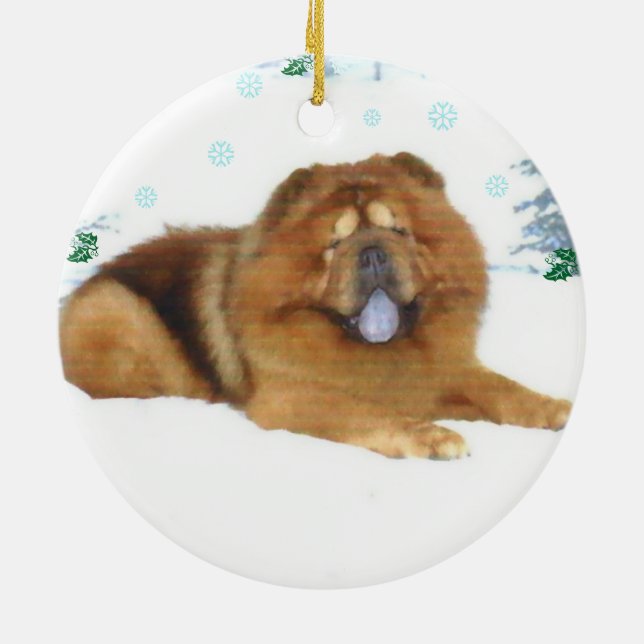 Décoration En Céramique Noël neigeux d'une chow-chow (Dos)
