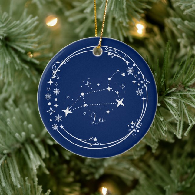Décoration En Céramique Noël Nom personnalisé Leo Zodiac Blue Siver (Arbre)