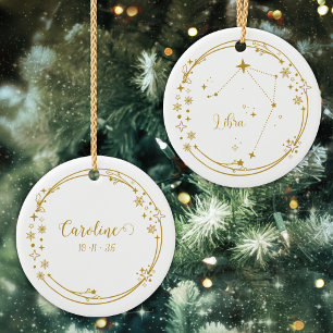 Décoration En Céramique Noël Nom personnalisé Libra Symbole Zodiaque Or