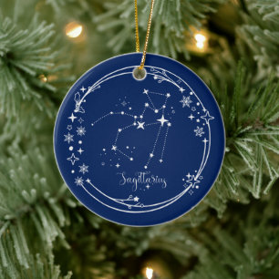 Décoration En Céramique Noël Nom personnalisé Sagittarius Blue Silver Star