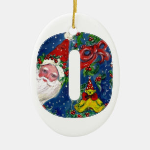DÉCORATION EN CÉRAMIQUE NOËL O LETTRE / SANTA CLAUS AVEC RIBBON ROUGE