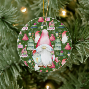 Décoration En Céramique Noël Père Noël Gnome & Green Motif Nom et date