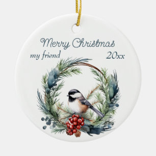 Décoration En Céramique Noël Personnalisé Ami Chickadee Bird Wreath