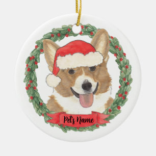 Décoration En Céramique Noël personnalisé Corgi rouge et blanc