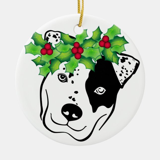 Décoration En Céramique Noël personnalisé de pitbull (Devant)