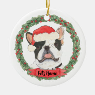 Décoration En Céramique Noël personnalisé Frenchie noir et blanc pied