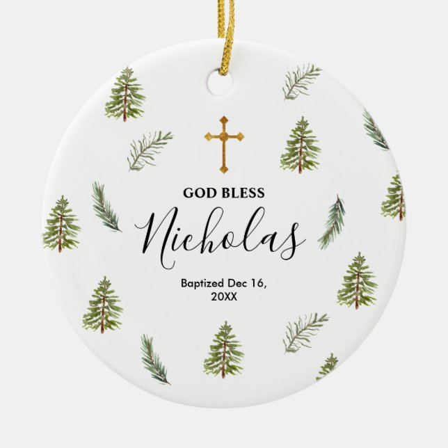 Décoration En Céramique Noël Pins Rustiques Baptême Dieu béni (Devant)
