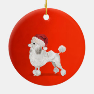 Décoration En Céramique Noël Poodle Chien Rouge Joyeux voeux