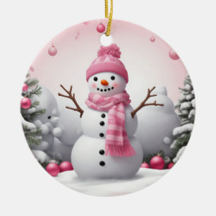 Décoration En Céramique Noël rose Snowman