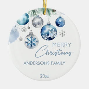 Décoration En Céramique Noël salutations argent bleu baubles photo