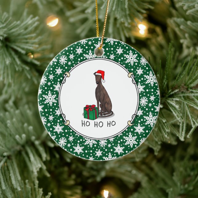 Décoration En Céramique Noël Santa Hat Greyhound Dog (brindle) Drôle (Arbre)