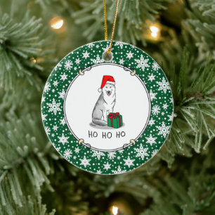 Décoration En Céramique Noël Santa Hat Sibérien Husky (argent) mignonne