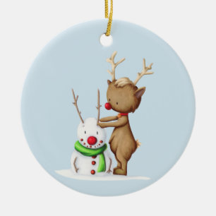 Décoration En Céramique Noël simple Reindeder Snowman