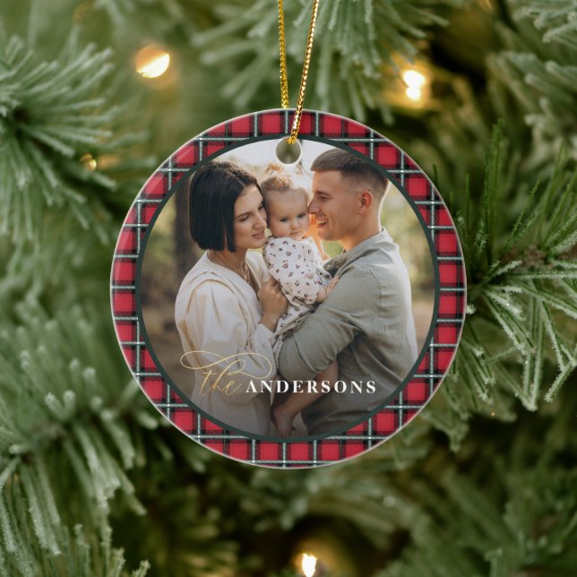 Décoration En Céramique Noël traditionnel rouge tartan personnalisé (Arbre)