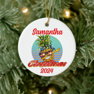 Décoration En Céramique Noël Tropical Beach Dabbing Pineappy
