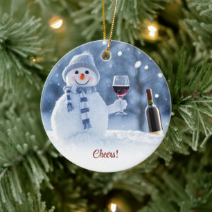 Décoration En Céramique Noël Vacances Vin Bonhomme de Neige Mignon Drôle