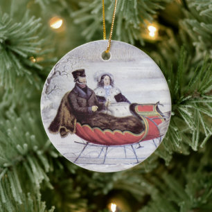 Décoration En Céramique Noël Vintage, La Route Hiver, Cheval Sleigh