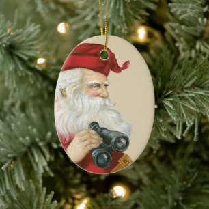 Décoration En Céramique Noël vintage, Père Noël avec jumelles