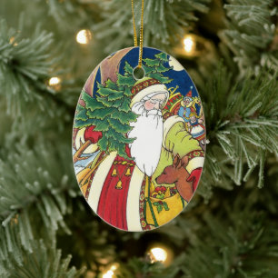 Décoration En Céramique Noël vintage, Père Noël en Forêt