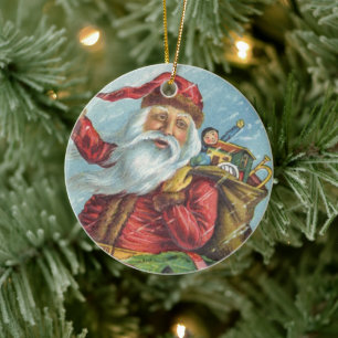 Décoration En Céramique Noël vintage, Père Noël victorien sur une guirland