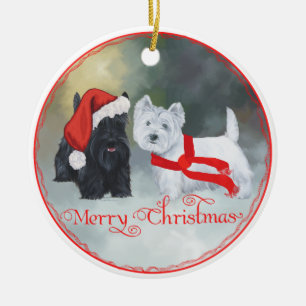 Décoration En Céramique Noël Westie Scottie