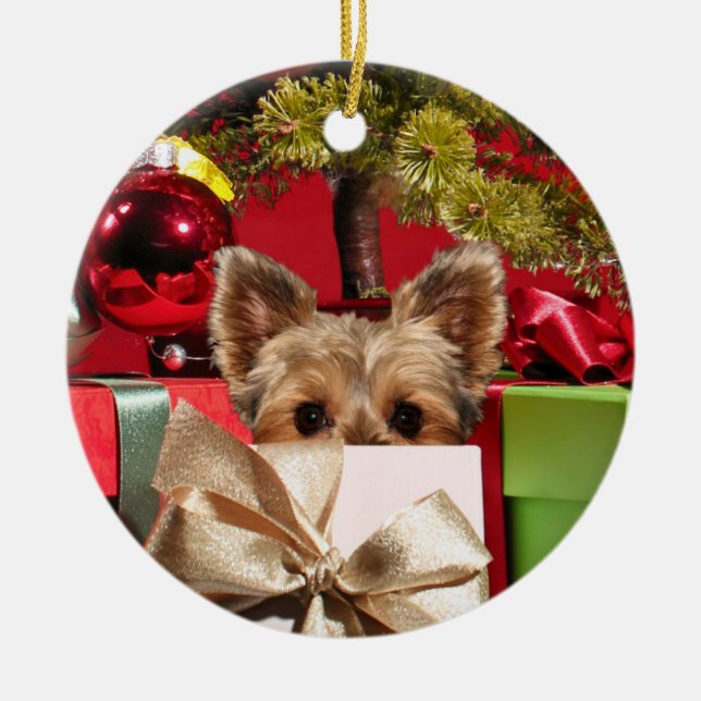 Décoration En Céramique Noël Yorkie (Devant)