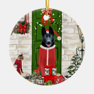 Décoration En Céramique Noir Allemand Berger Chien Noël