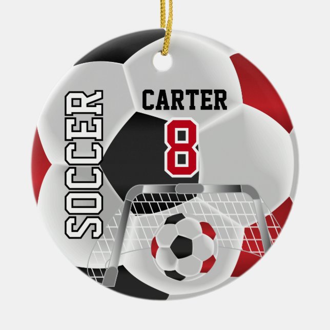 Décoration En Céramique Noir, Blanc et Rouge Personnalisez ⚽ Football 💖 (Devant)