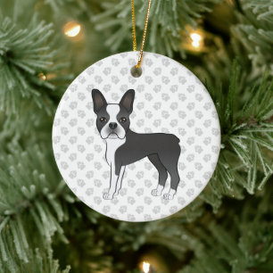 Décoration En Céramique Noir Et Blanc Boston Terrier Cartoon Chien & Pâtes