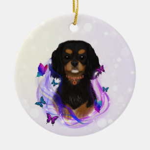 Décoration En Céramique Noir et Tan Cavalier King Charles Spaniel