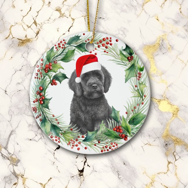 Décoration En Céramique Noir Labradoodé Chiot Holly Wreath Noël (Créateur téléchargé)