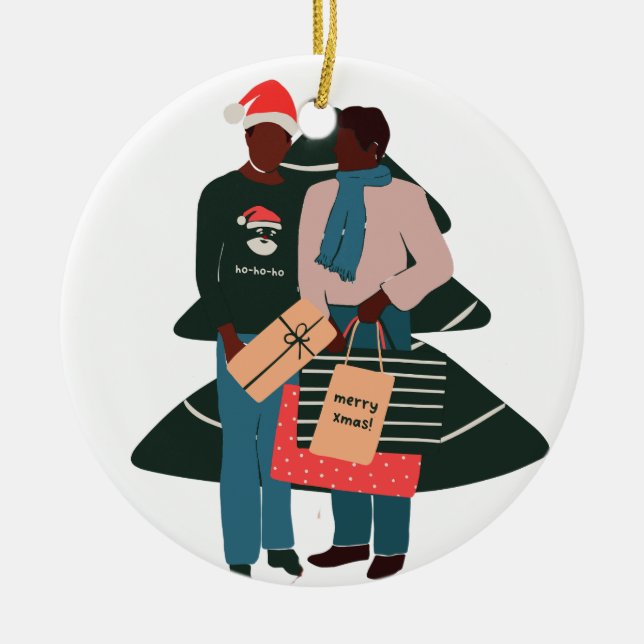 Décoration En Céramique Noir mâle couple Noël (Devant)