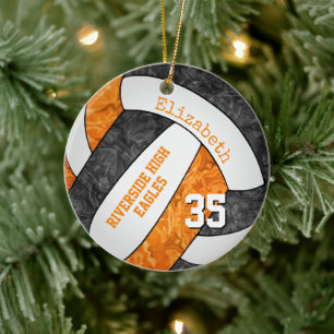 Décoration En Céramique noir orange filles sports volleyball memento