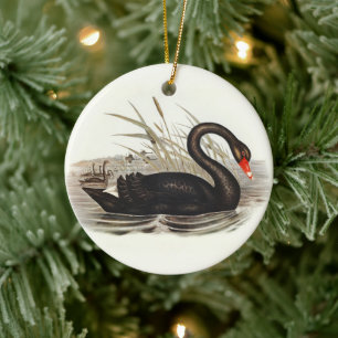 Décoration En Céramique Noir Swan Vintage sapin de Noël