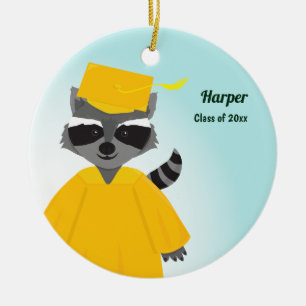 Décoration En Céramique Nom Classe de Raccoon Graduation Cap Gown