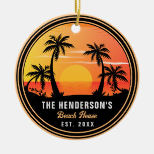 Décoration En Céramique Nom de famille Beach House Retro Sunset Souvenirs