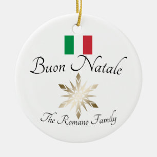 Décoration En Céramique Nom de famille italien Buon Natale Drapeau et Snow