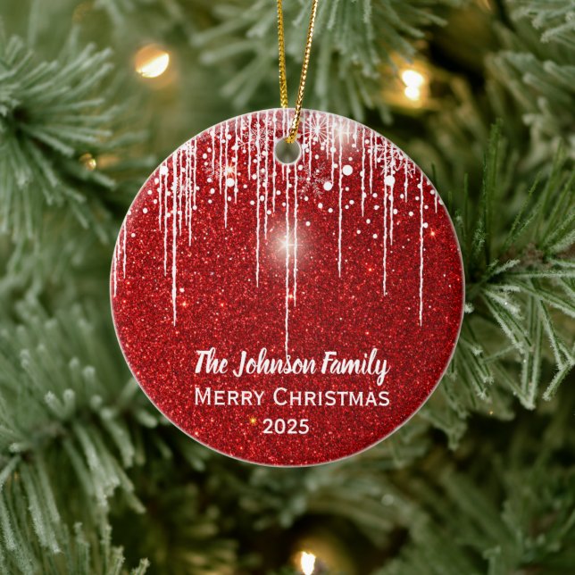Décoration En Céramique Nom de famille personnalisé Joyeux Noël (Arbre)