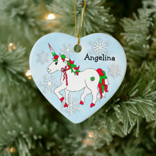 Décoration En Céramique Nom de la fille Unicorne personnalisée mignon Noël