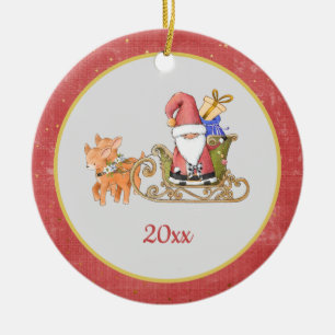 Décoration En Céramique Nom de l'année du traîneau des rennes du Père Noël
