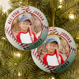 Décoration En Céramique Nom de l'ÉTOILE de baseball 2 Photo Personnalisée